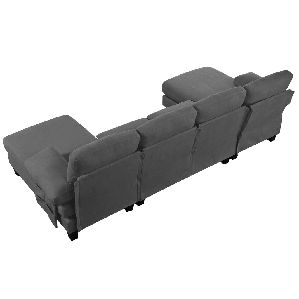 Divano letto angolare 4 posti con chaise longue ¨C MINIMAL ¨C Grigio, tessuto chenille