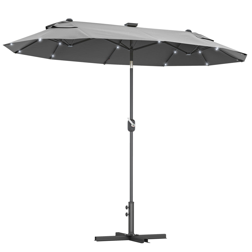Ombrellone Doppio da Giardino con LED Solari ¨C Xylo ¨C 295x150x219 cm Grigio Inclinabile