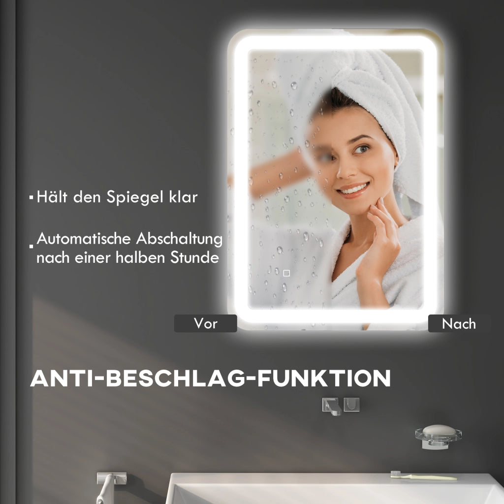 Specchio da Bagno con Luci LED ¨C Minimal ¨C 50x70 cm, Colore Argento, Dimmabile, 3 Luci