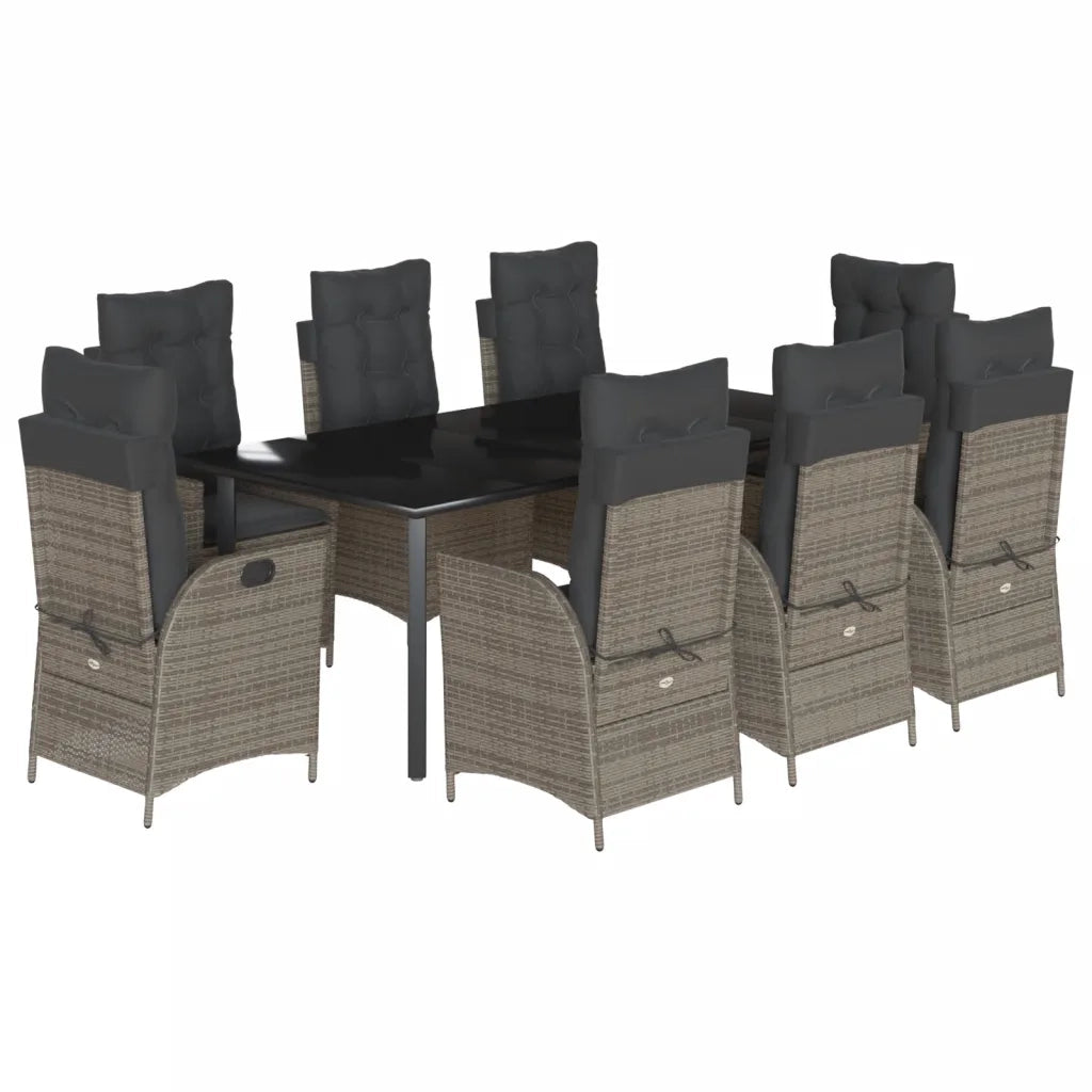 Set da Pranzo da Giardino 9 pz con Cuscini in Polyrattan Grigio 3213232