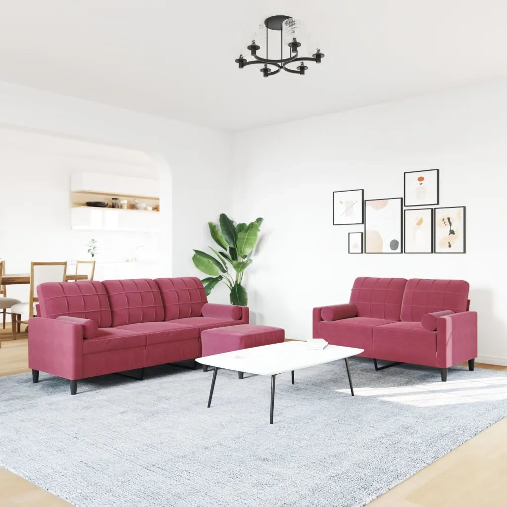 Set di Divani 3 pz con Cuscini e Rinforzi Rosso Vino in Velluto 3278425