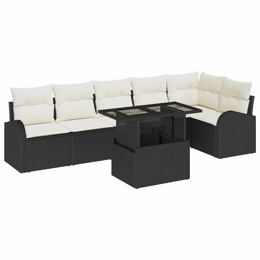 Set Divano da Giardino 7 pcs Nero e crema polyrattan 3348653