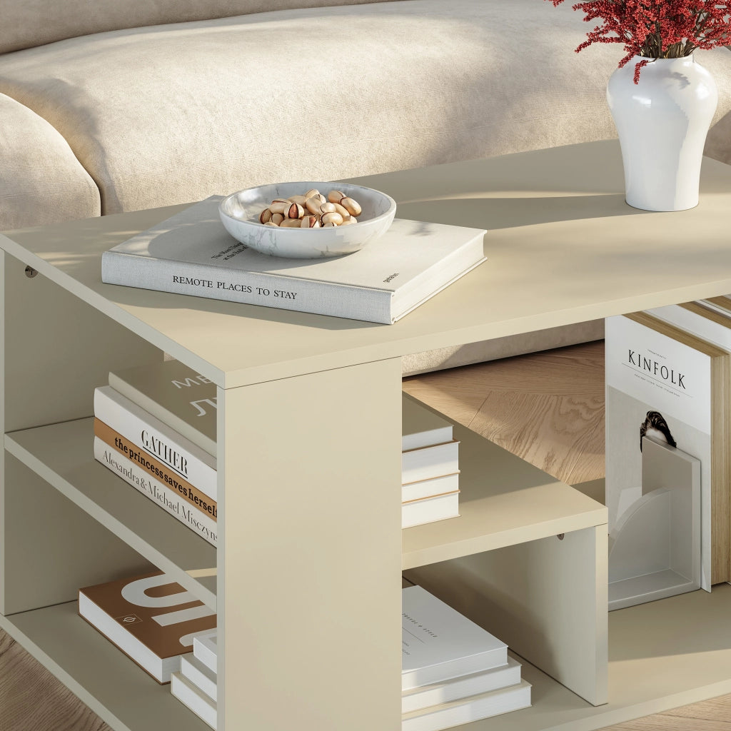 Tavolino Centrale da Salotto Antaa con Vani Aperti 80 x 50 x 40 cm - Color Avena Oatmeal [en.casa]
