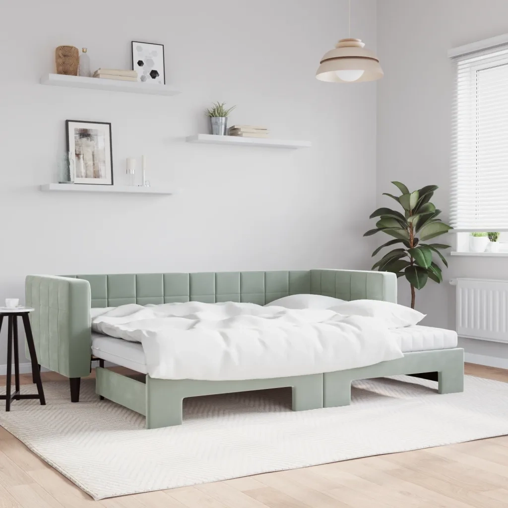 Divano Letto Estraibile Materassi Grigio Chiaro 80x200 Velluto 3196708