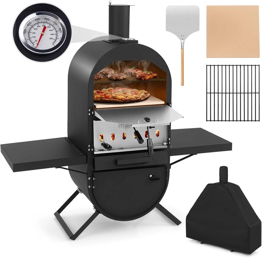 Forno per Pizza da Esterno, Forno a Legna per Pizza con Pietra per pizza, Pala per Pizza, Copertura in Tessuto Oxford Impermeabile, per Picnic, Festa e Campeggio