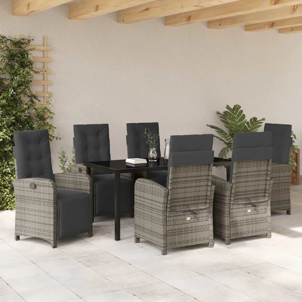 Set da Pranzo per Giardino con cuscino 7 pcs Grigio polyrattan