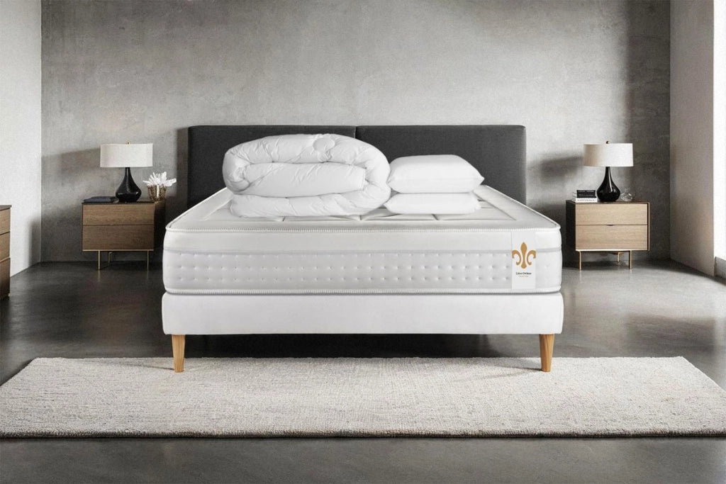 Pacchetto letto completo - Materasso 200x200cm + Box spring con doghe (kit) + 2 cuscini + Piumino - Vingt-Huit