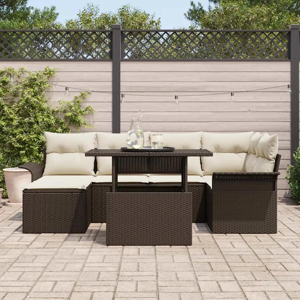 Set Divano da Giardino con cuscino 7 pcs Marrone Poly Rattan