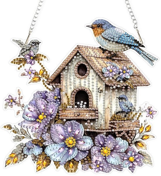 Case da Uccello - Design Bifacciale - Sostegno in Acrilico - Decorazione - Ombrellone - Leggero - 20,24 x 20,4 cm - Sostegno per Decorazione
