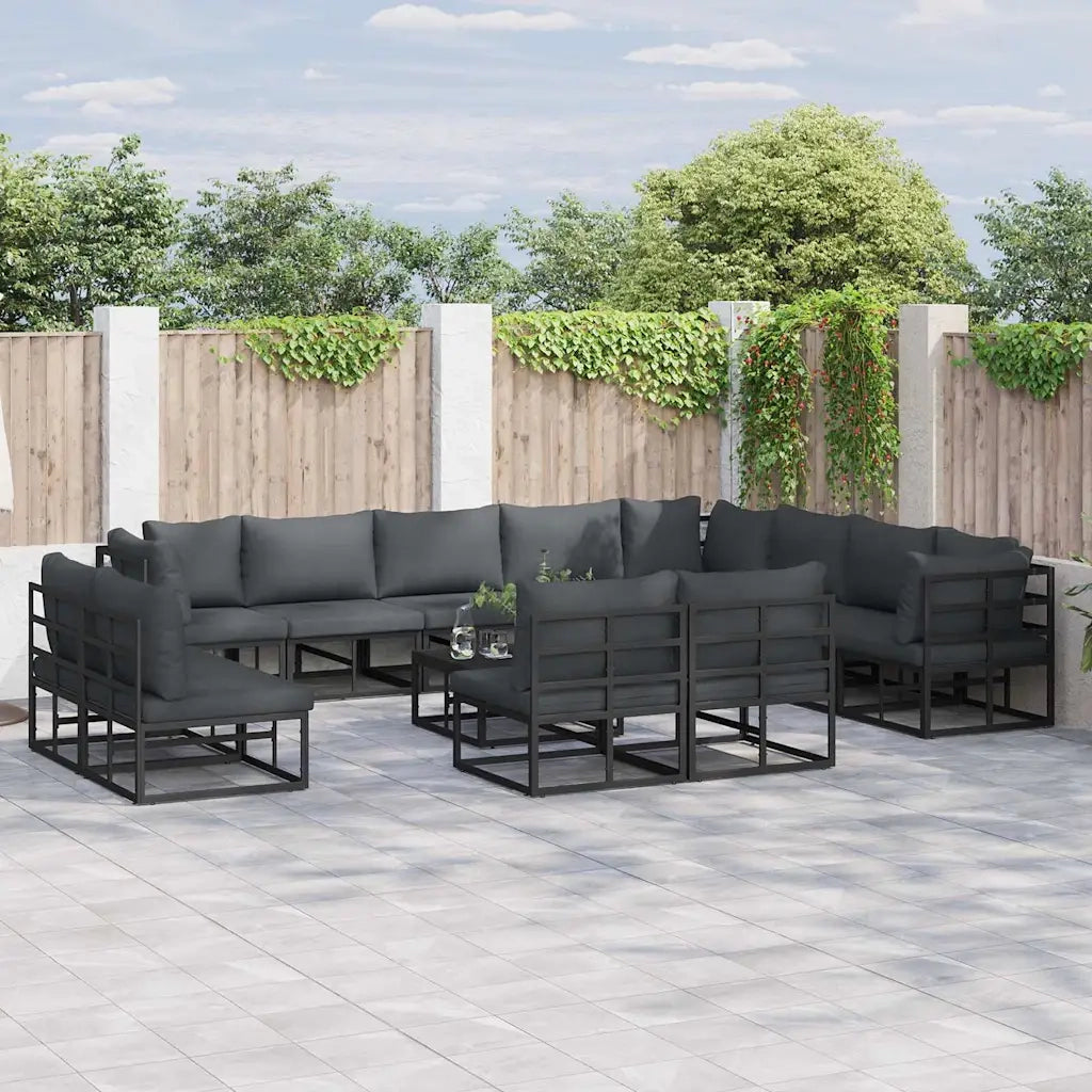 Set Divano da Giardino con cuscino 13 pcs Nero Alluminio 3378929