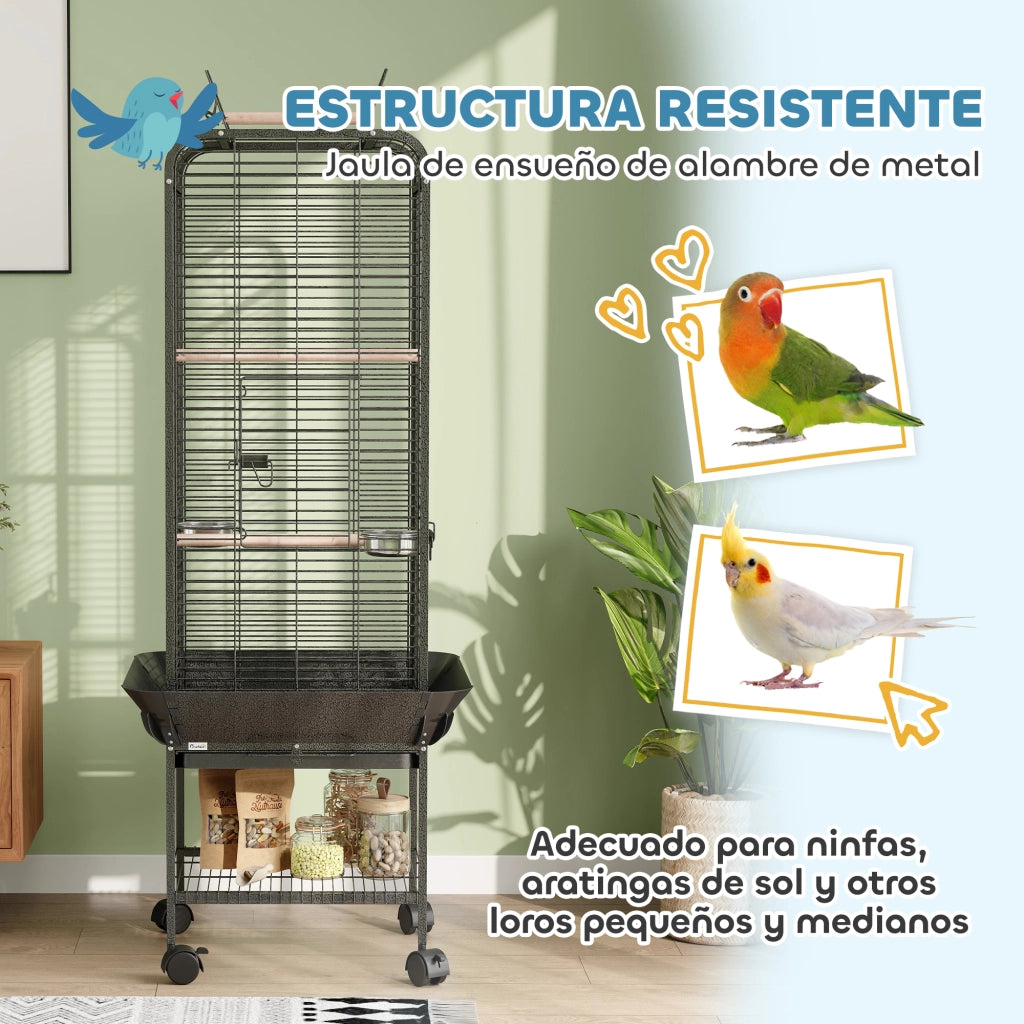 Gabbia per Pappagalli con Ruote ¨C Xylo ¨C 62,5x62,5x146 cm Grigio Scuro
