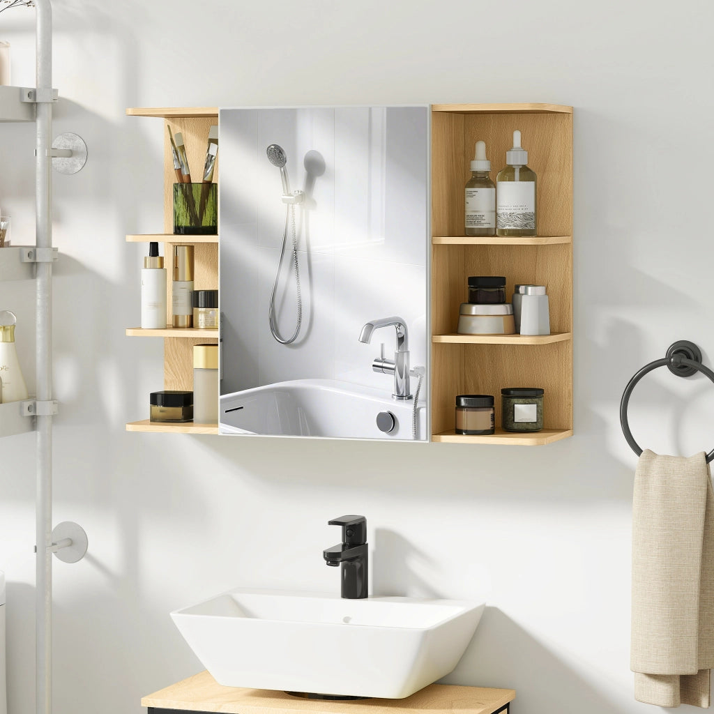 Armadietto Bagno con Specchio e Ripiani ¨C Zephmum ¨C Legno Naturale 80x20x59 cm
