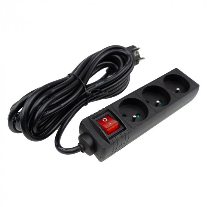 Prolunga elettrica 3 prese 5 m interruttore nera Ecolight