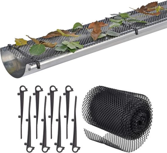 Dakgootbescherming 6 m - Incluso 8 Viti - Reticolo Flessibile in Plastica - Falcia - Montaggio Facile - Resistente e Indistruttibile