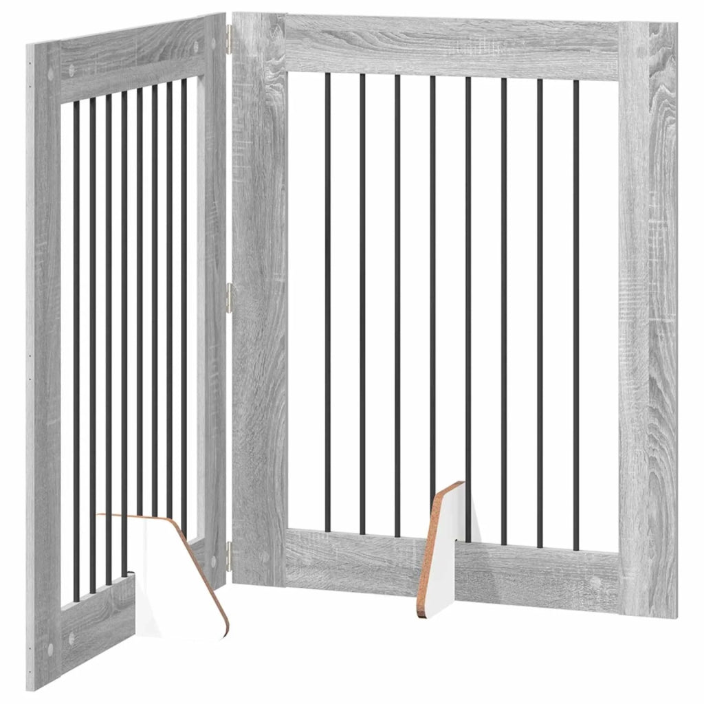 Cancello per cani con supporti 2 pz Grigio Sonoma 80 x 100 cm CFW8444699