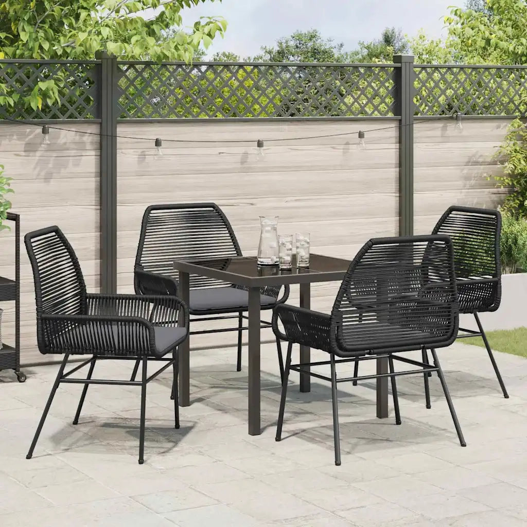 Set da Pranzo per Giardino con cuscino 5 pcs Nero polyrattan
