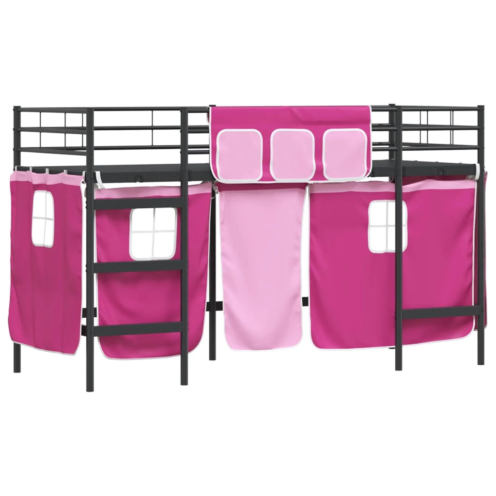 Struttura del Letto Loft per Bambini con Tendine Nero e rosa