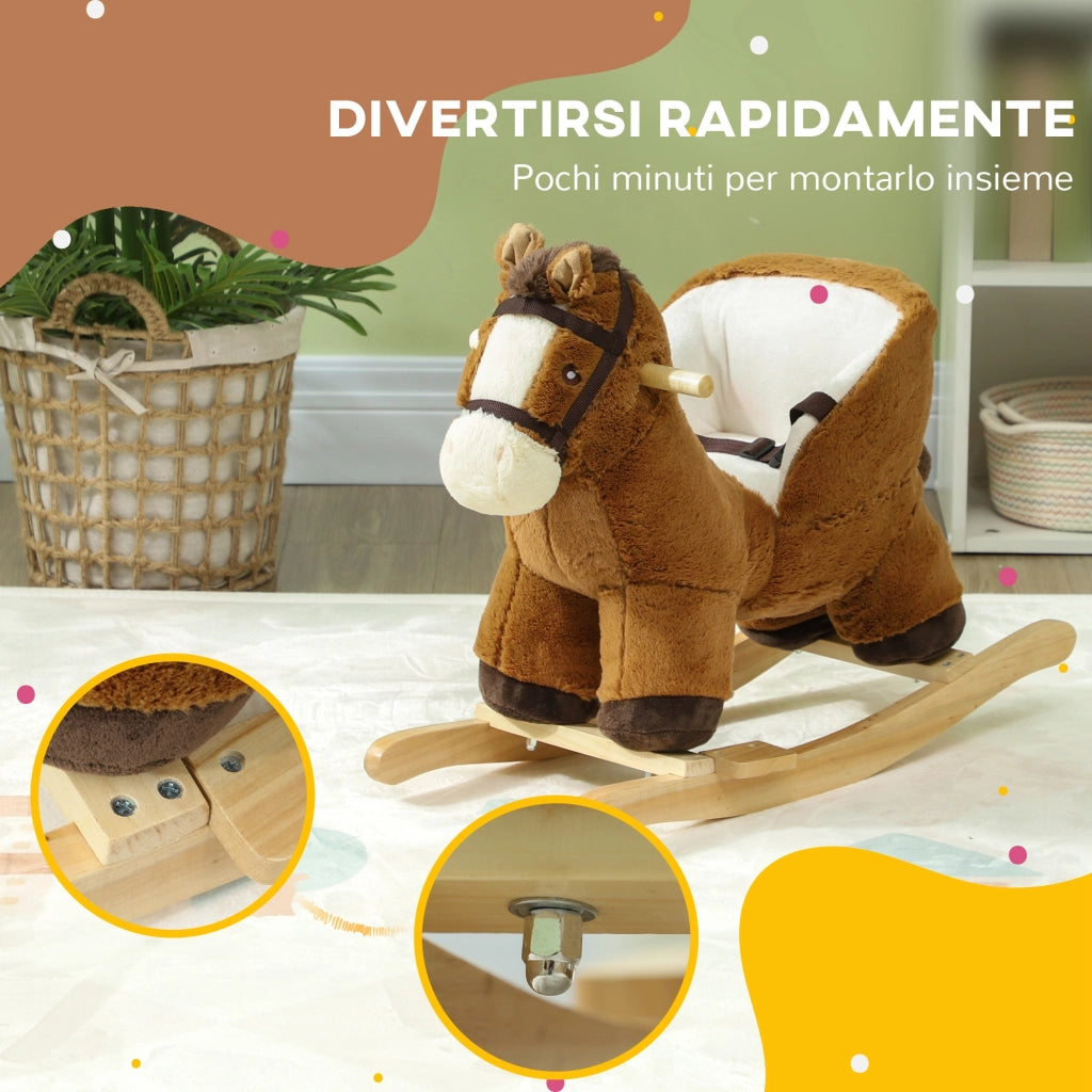 Cavallo a Dondolo Bambini Legno con Sicurezza ¨C zephmum ¨C Marrone