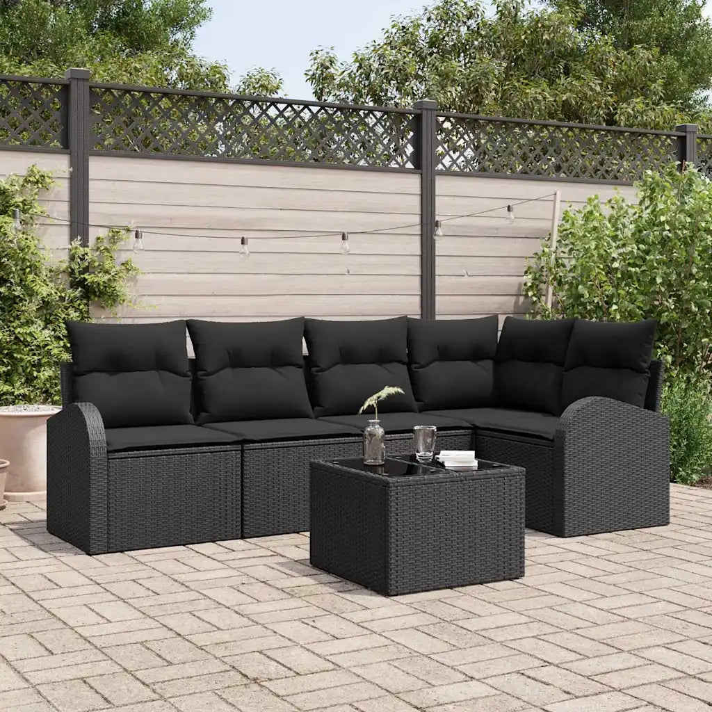 Set Divano da Giardino con cuscino 6 pcs Nero polyrattan 3354722