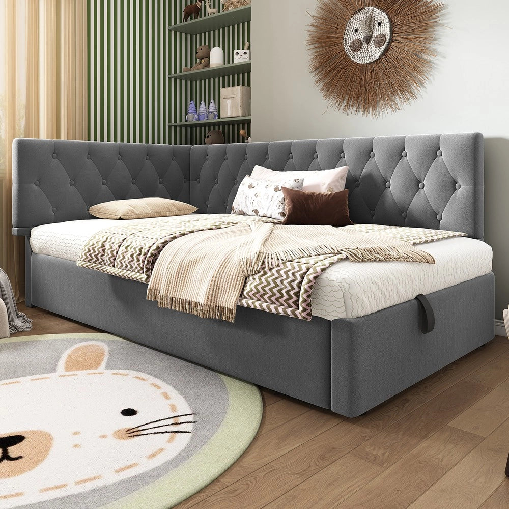 Letto Imbottito Contenitore con Rete a Doghe ¨C MINIMAL ¨C Velluto Grigio 90x200