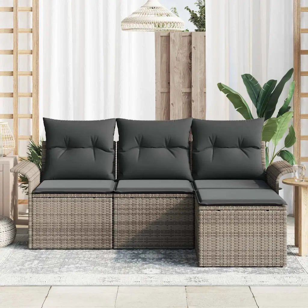 Set di divani con cuscino 4 pcs Grigio polyrattan 3345309