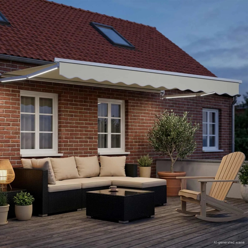 Tenda retrattile manuale con LED Crema e Bianco 3,5 x 2 m 3419209