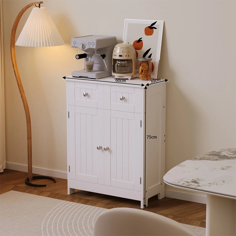 Mobiletto da bagno con cassetti e 2 ante, stile loft scandinavo, bianco