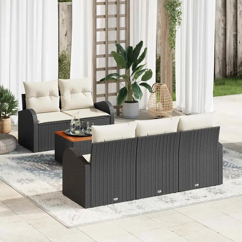 Set Divano da Giardino con cuscino 6 pcs Nero polyrattan