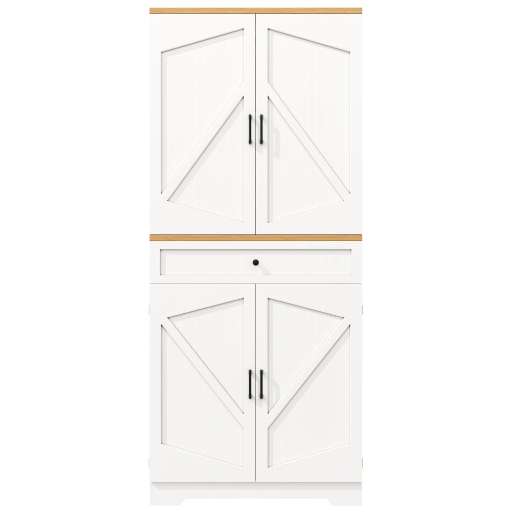 Credenza alta multiuso in MDF bianco 80x40x180 cm con cassetti e ripiani aperti