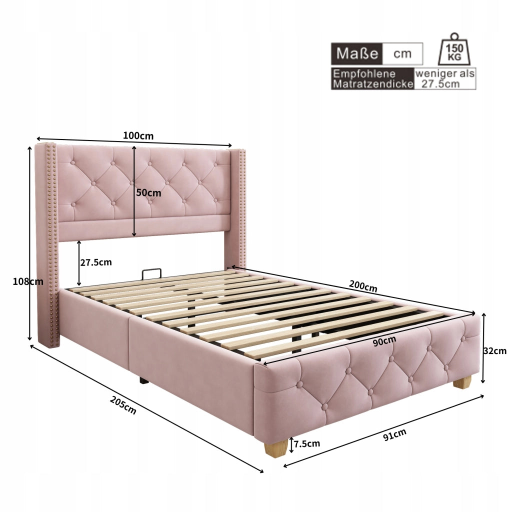 Letto imbottito 90x200 - Xylo - rosa velluto