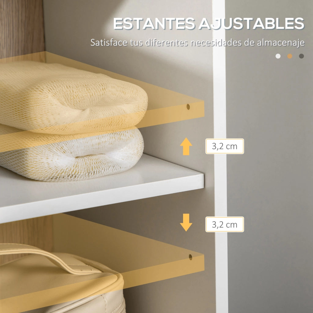 Colonna da Bagno con 6 Compartimenti ¨C Minimal ¨C 31.5x30x169 cm Bianco e Rovere