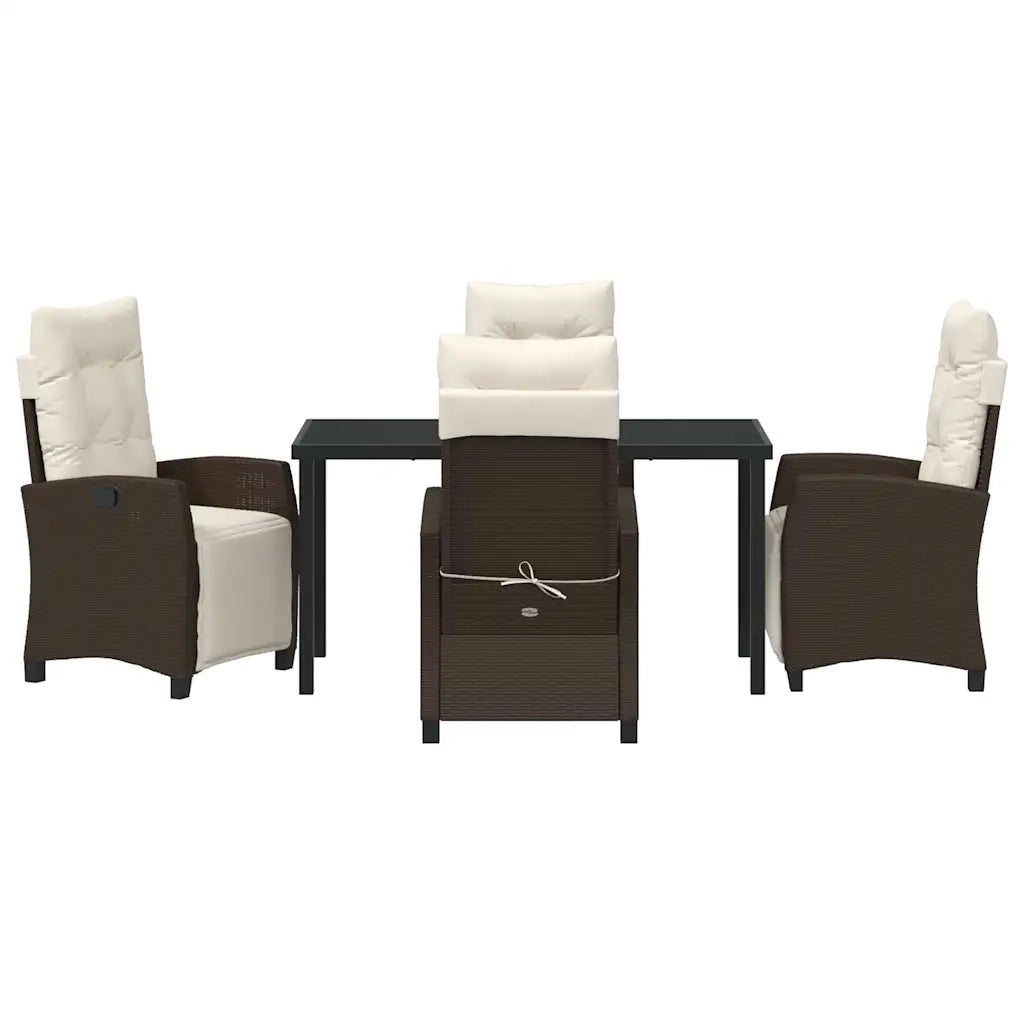 Set da Pranzo per Giardino con cuscino 5 pcs Marrone polyrattan