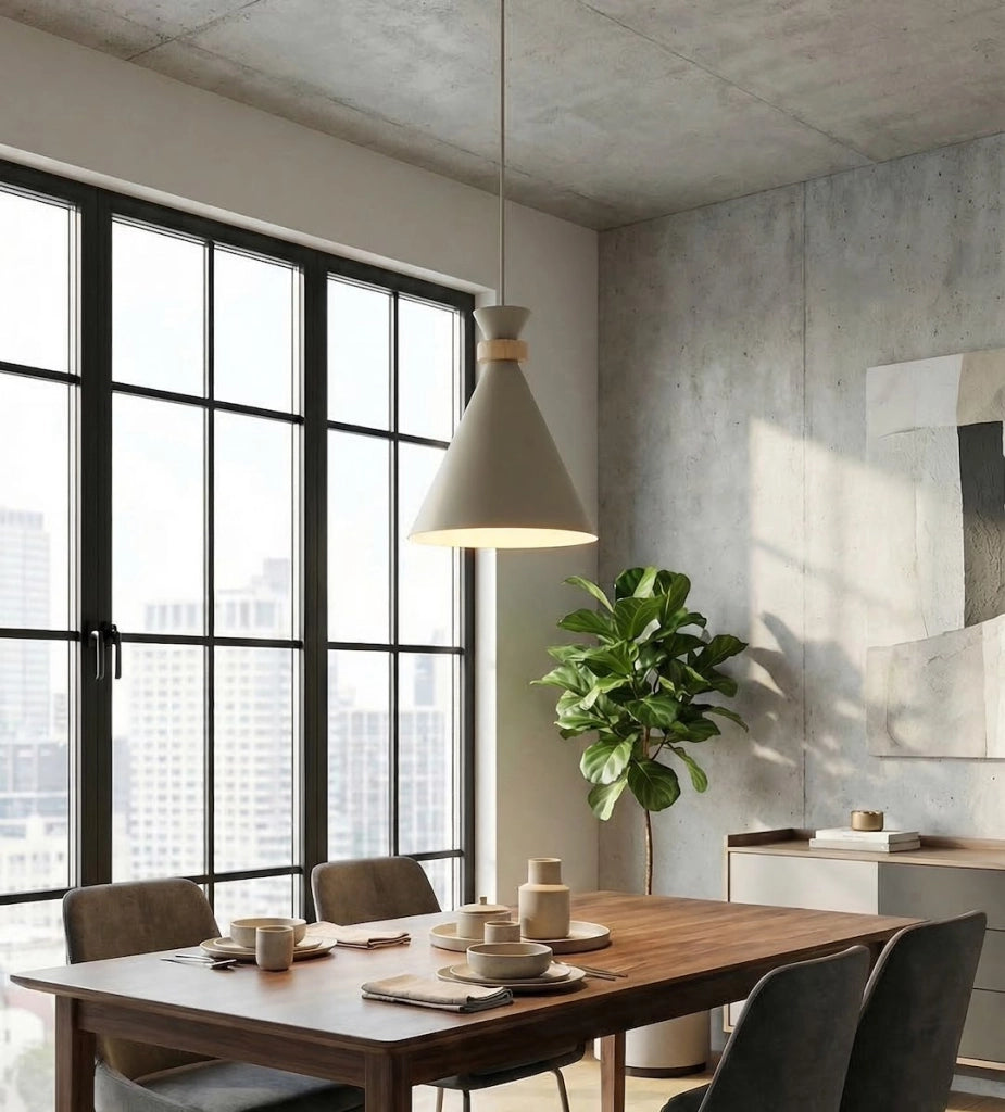Lampada a sospensione ZERO beige con legno 1xE27 Emibig