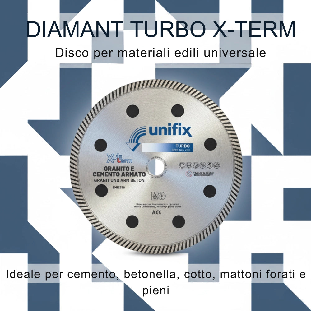 Disco diamantato turbo x-term per taglio cemento e granito Ø 230 h 12 x 2,5 mm
