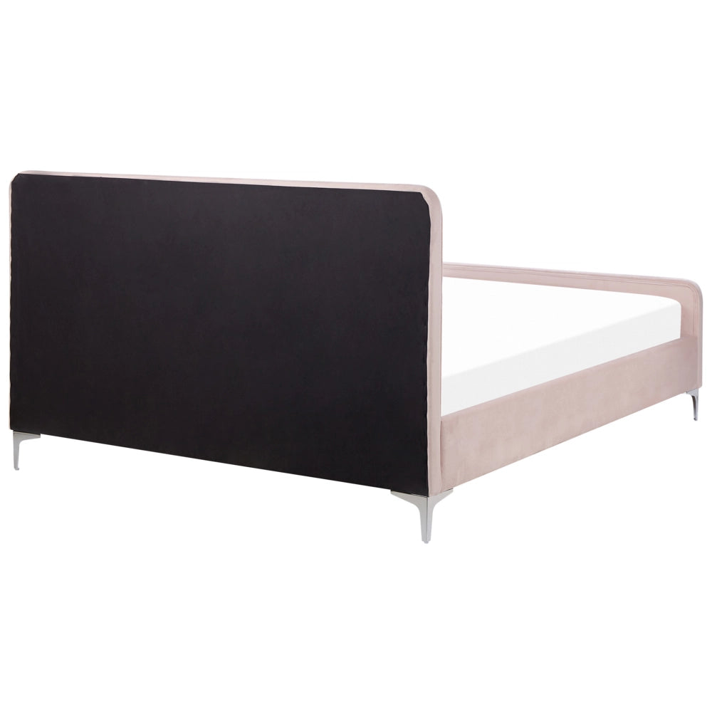 Letto in velluto rosa pastello UE Matrimoniale 160 x 200 cm Testiera Imbottita con Gambe in metallo Design moderno