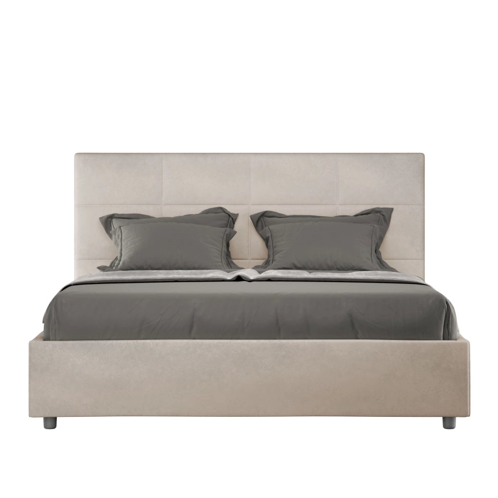 BS COM Letto queen size senza rete imbottito 150x210 microfibra sabbia
