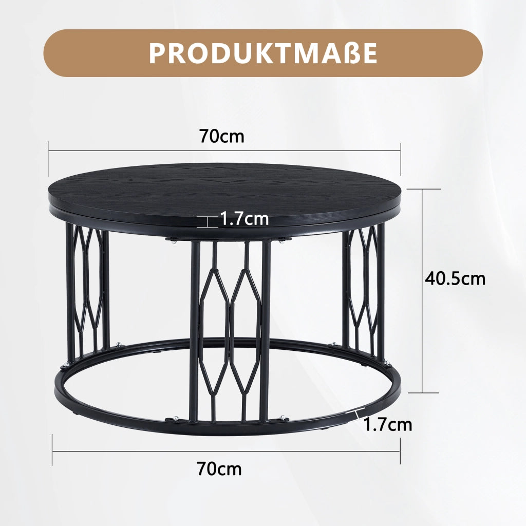 TAVOLINO rotondo 70 cm in MDF e metallo nero