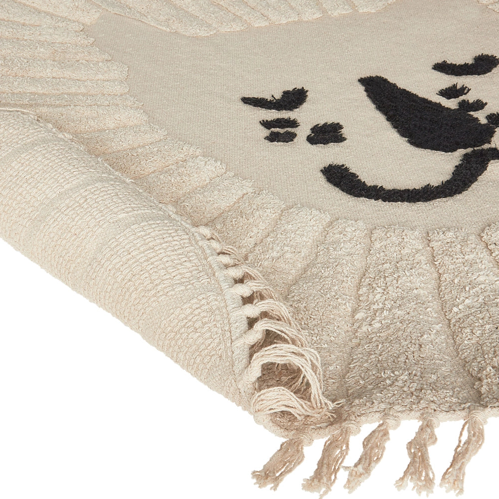 Tappeto Beige Cotone ø 140 cm Rotondo Decorativo Nappe Stampa Leone Stile Boho Soggiorno Bambini Stanza dei bambini