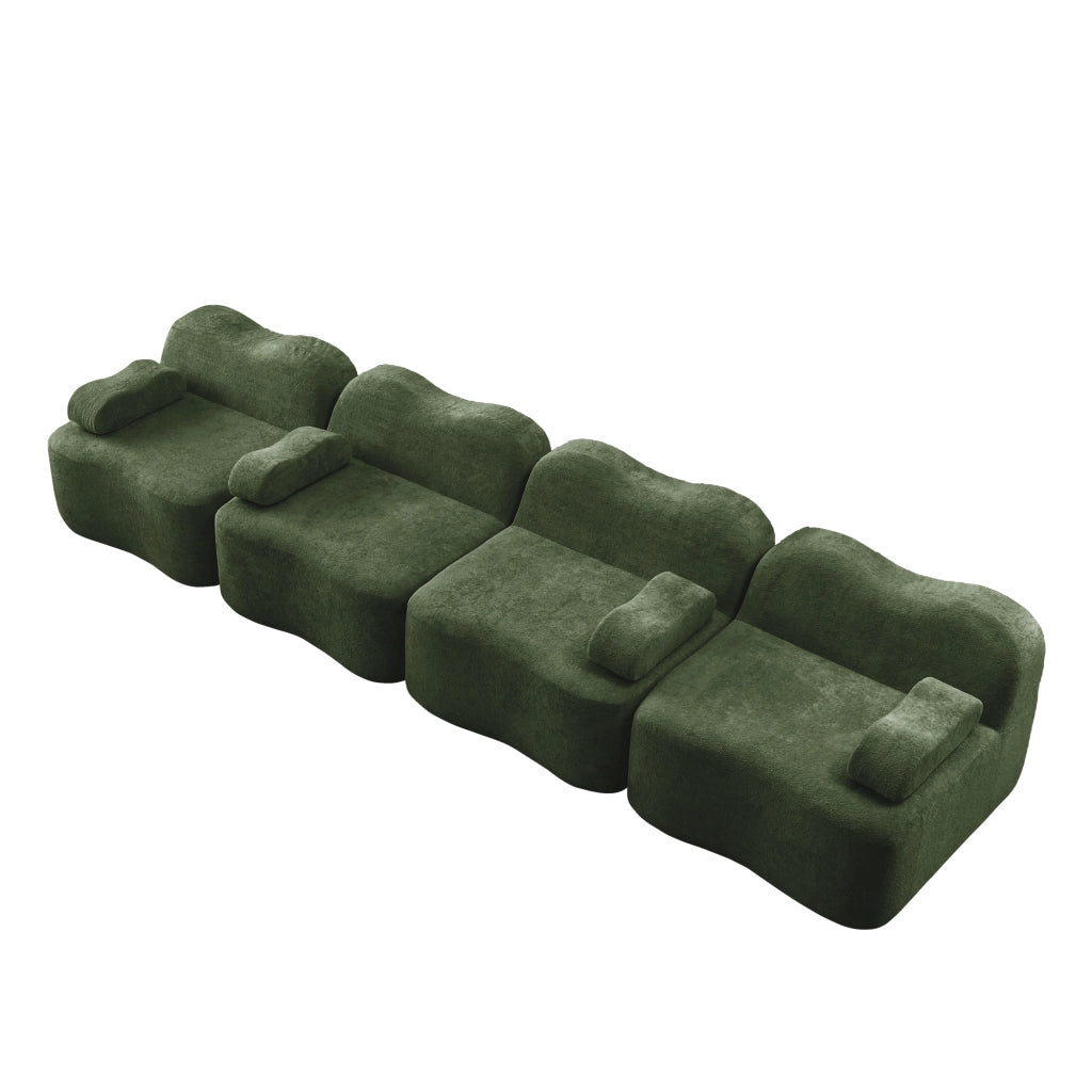Divano Modulare 4 Posti con Braccioli ¨C MINIMAL ¨C Tessuto Verde, Seduta Profonda