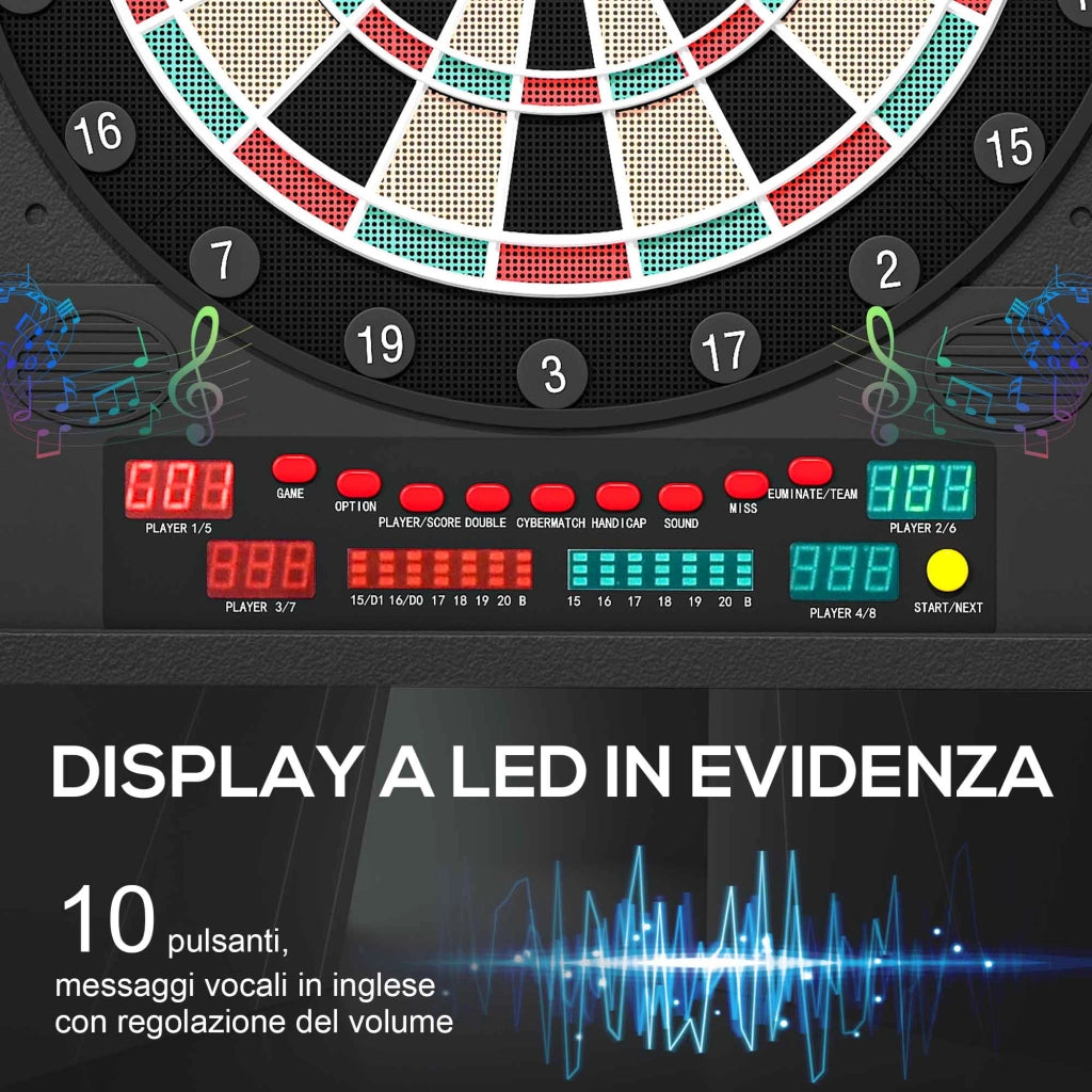 Bersaglio Freccette Elettronico con Punteggio Automatico, 12 Freccette e 6 Display, 51x6.5x57cm, Nero