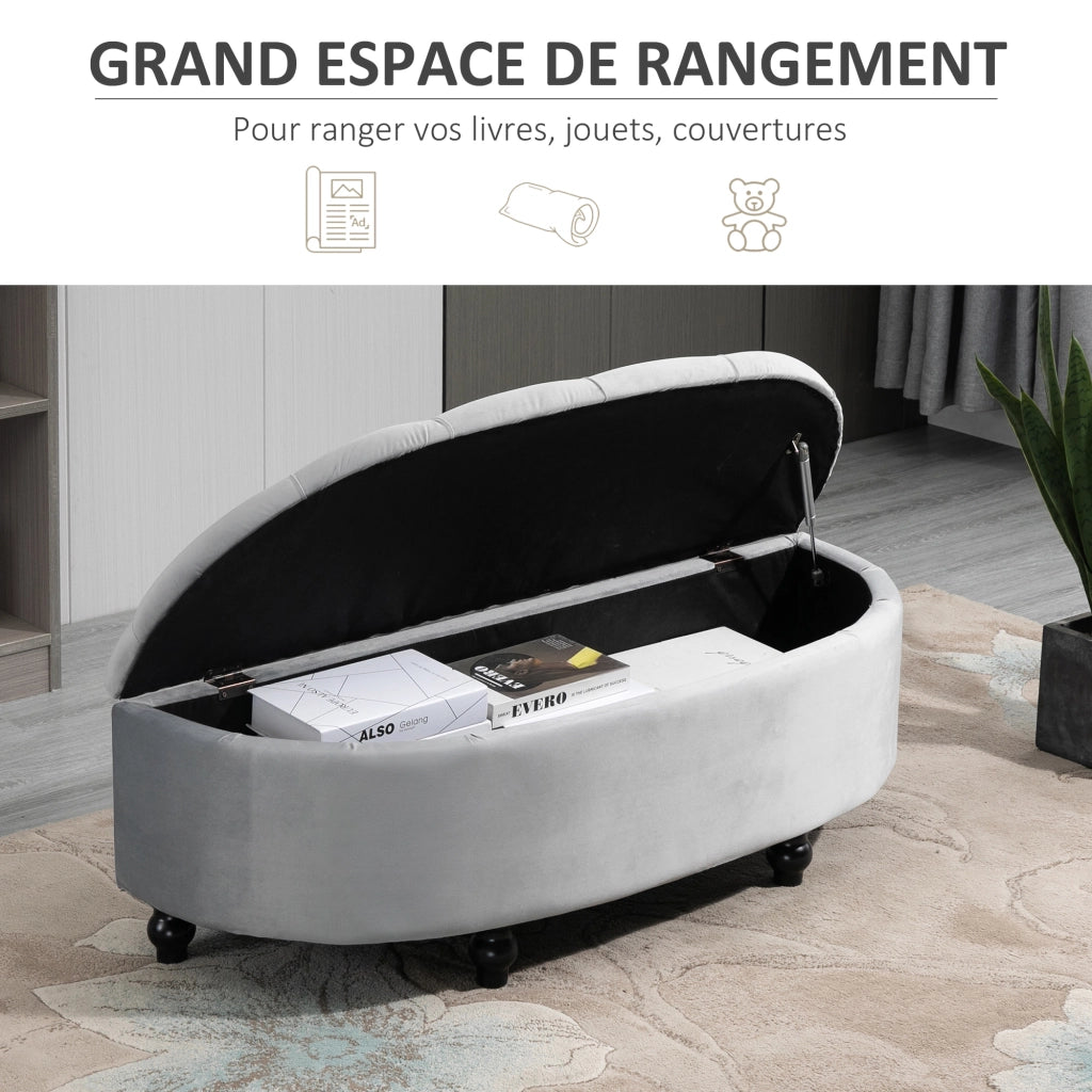Pouf contenitore capitonn¨¦ velluto ¨C Minimal ¨C grigio 120x46x42 cm