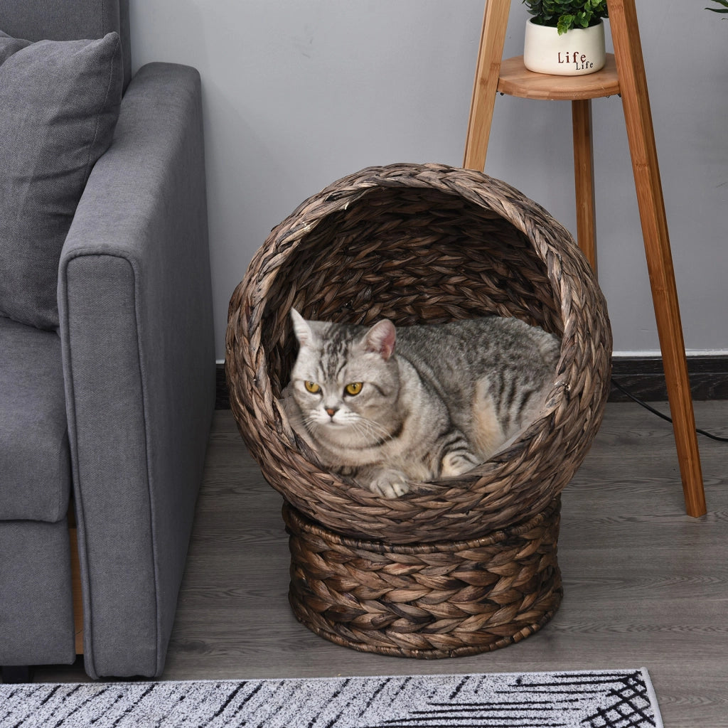 Letto per gatti in vimini con cuscino ¨C zephmum ¨C 50x42x60 cm marrone beige