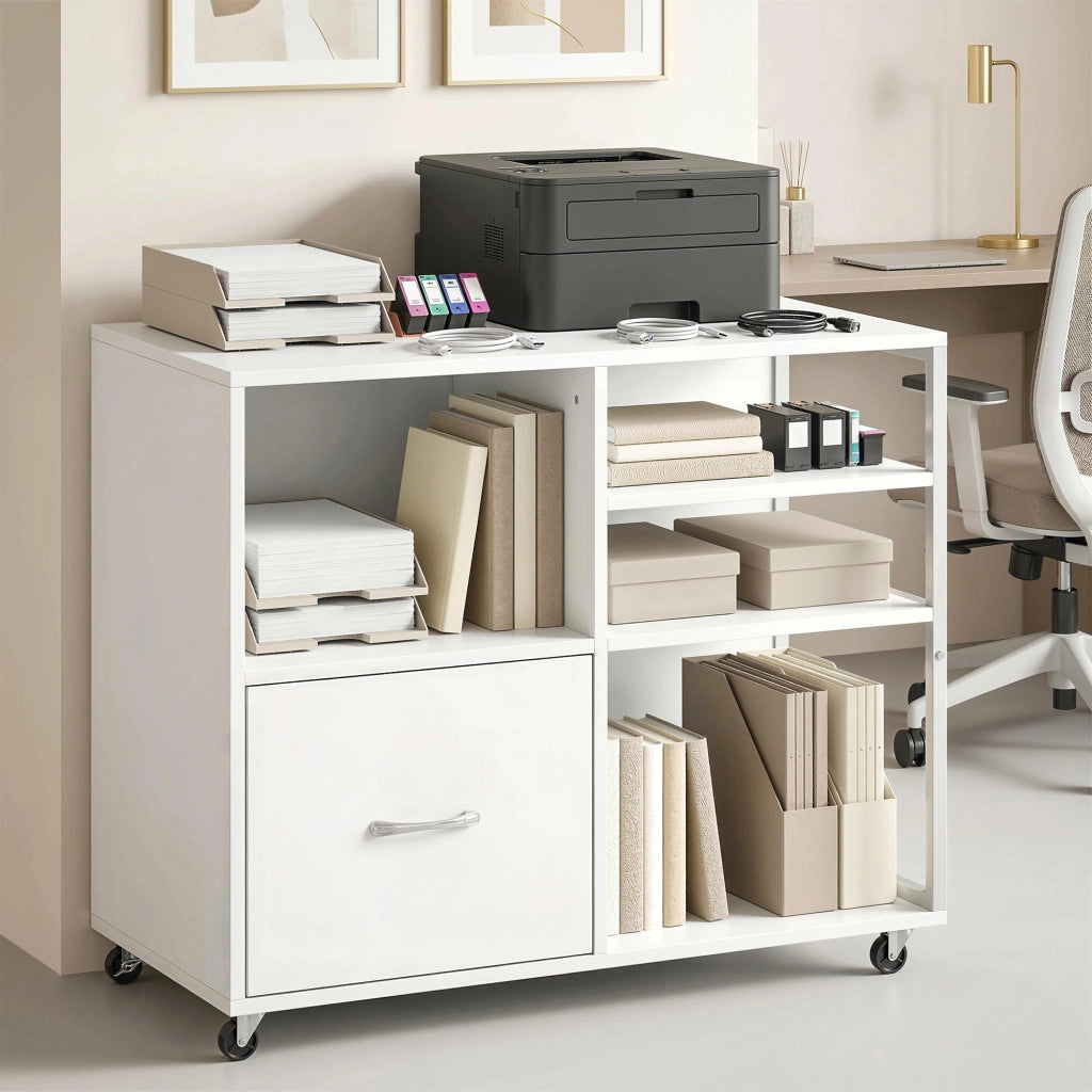 Tavolo con cassetto A4 e ruote ¨C Minimal ¨C Bianco
