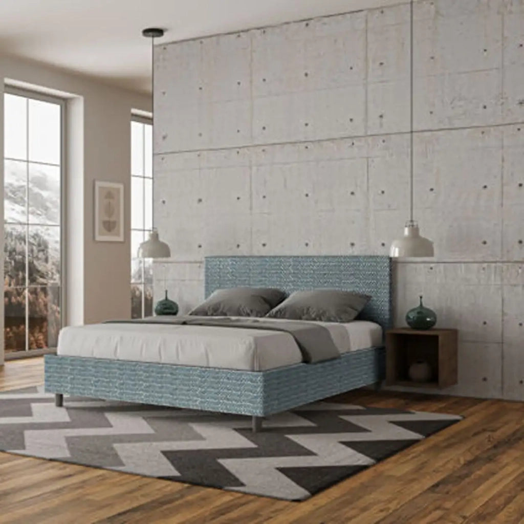 Letto matrimoniale con rete imbottito 160x200 tessuto Aragona 8 blu Adele