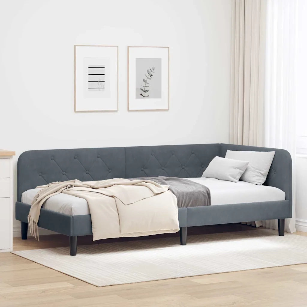 Cornice del letto ad angolo Grigio scuro 100 x 200 cm Velluto