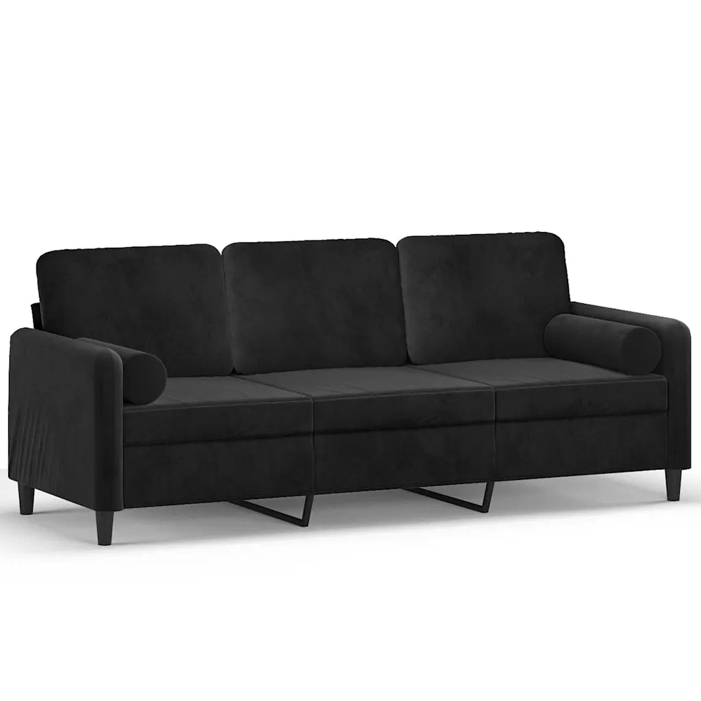 Divano | Divano da soggiorno | Sofa a 3 Posti con Cuscini Nero 180 cm in Velluto