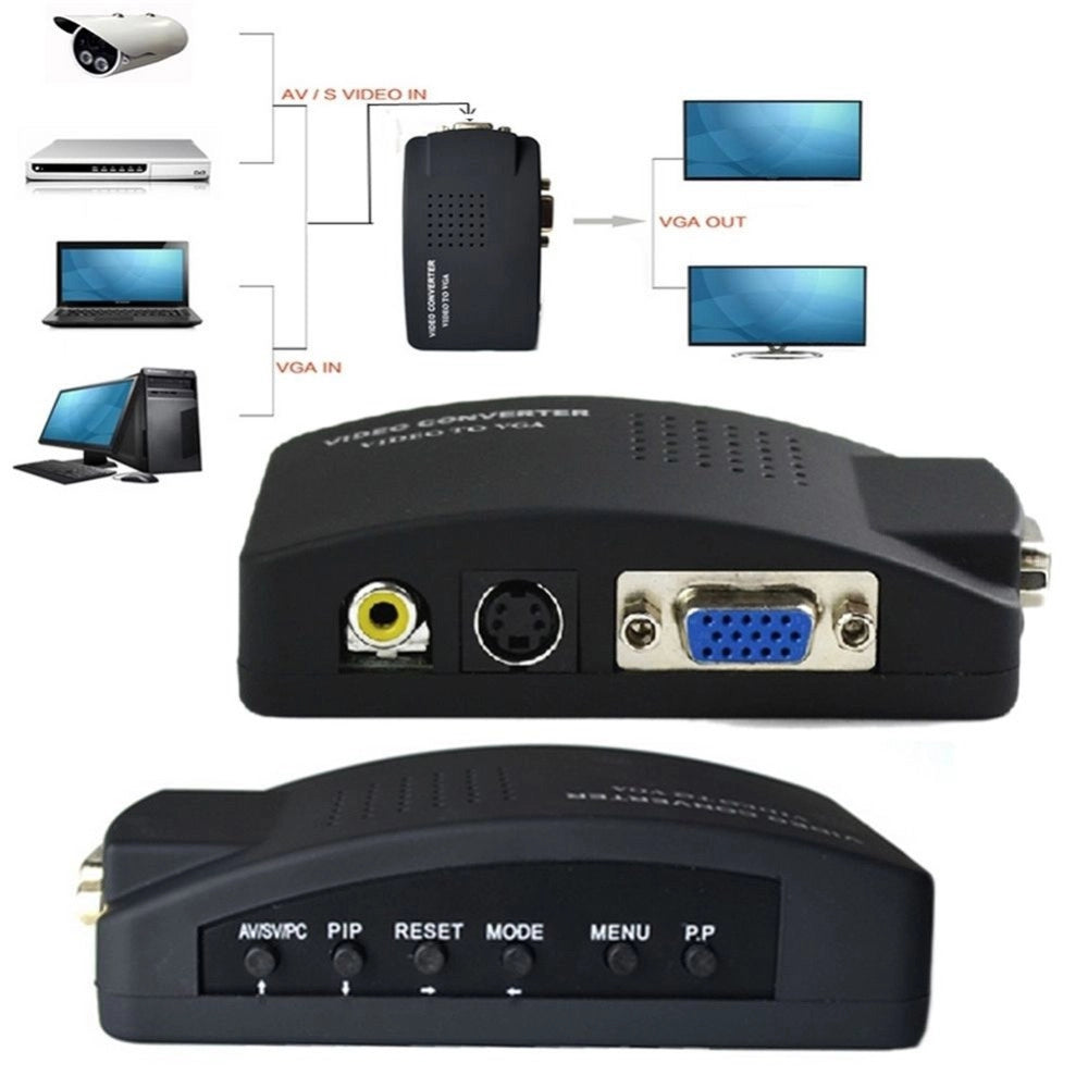 Trade Shop - Adattatore Convertitore Video Da Vga Rca S-video In Vga Out Pc Notebook Nero -