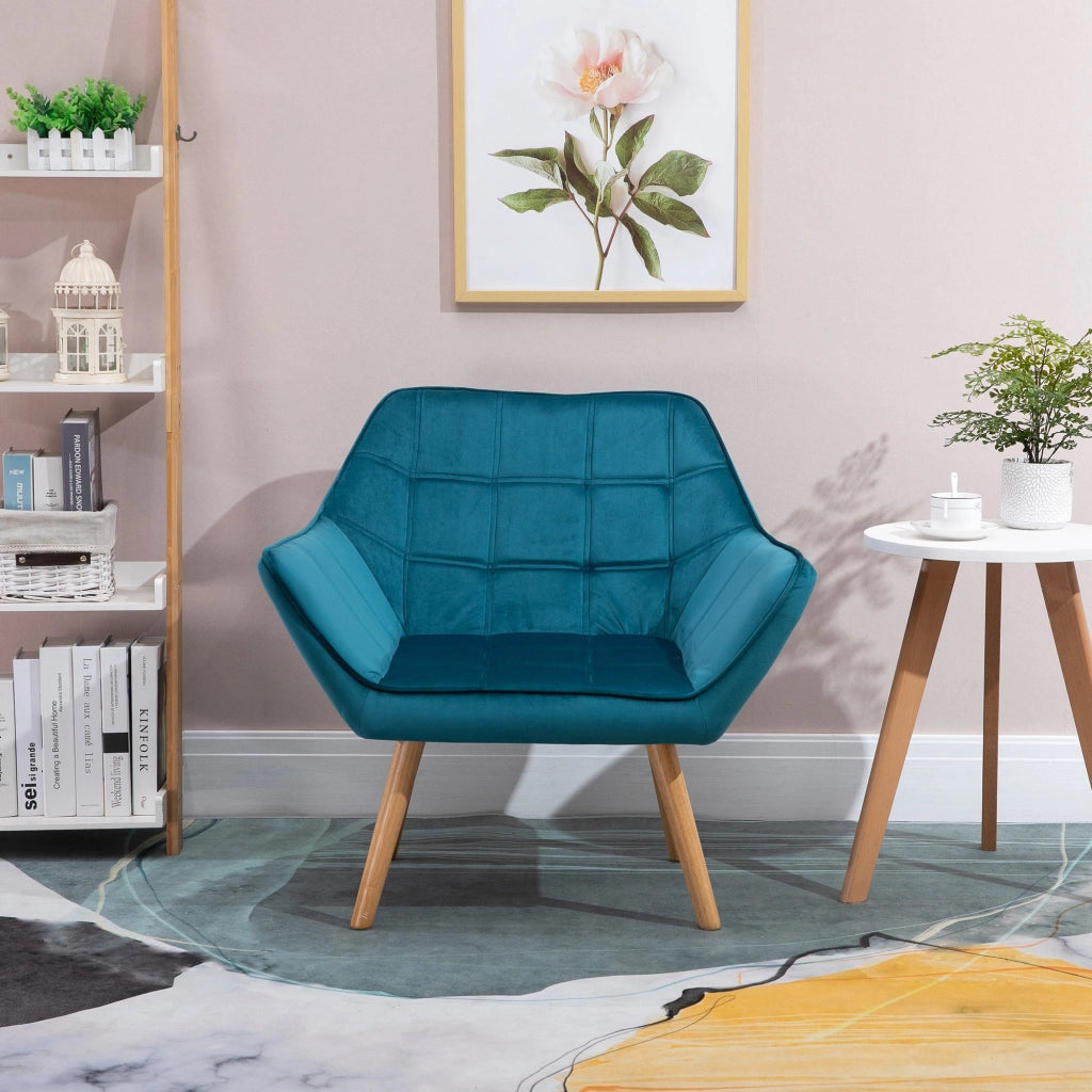 Poltrona Imbottita 79x69,5x72,5 cm in Tessuto  Petrolio
