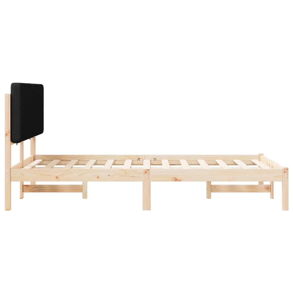 Letto matrimoniale | Letto per adulti | Letto con Testiera Rivestita Nero 135 x 190 cm Pino massello