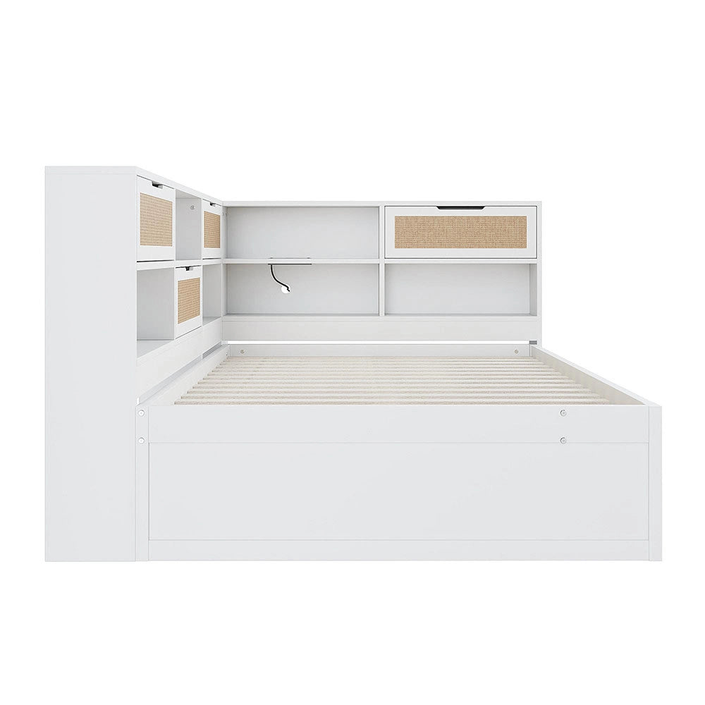 Divano letto legno - Xylo - 140x200 cm cassetti USB bianco